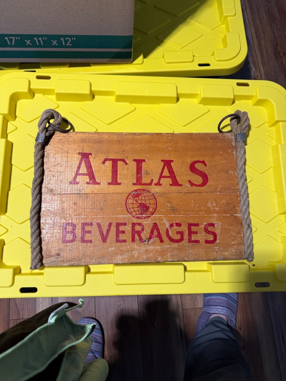 Atlas Beverages Wooden Sign - Red on Natural Wood